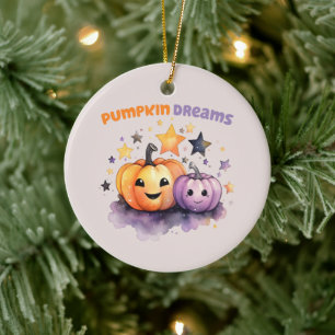 Pumpkin Dreams – Cute Pastel Purple and Orange Ceramic Ornament