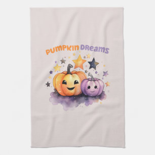 Pumpkin Dreams – Cute Pastel Purple and Orange Kitchen Towel