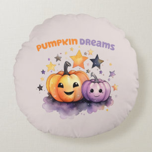 Pumpkin Dreams – Cute Pastel Purple and Orange Round Pillow