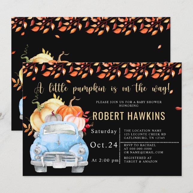 Pumpkin Drive By Fall Baby Shower Invitation (Front/Back)