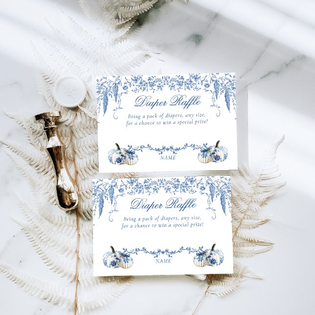 Pumpkin Dusty Blue Toile Floral Diaper Baby Shower Enclosure Card (Creator Uploaded)