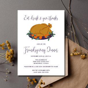 Pumpkin Eat Drink Give Thanks Friendsgiving Dinner Invitation