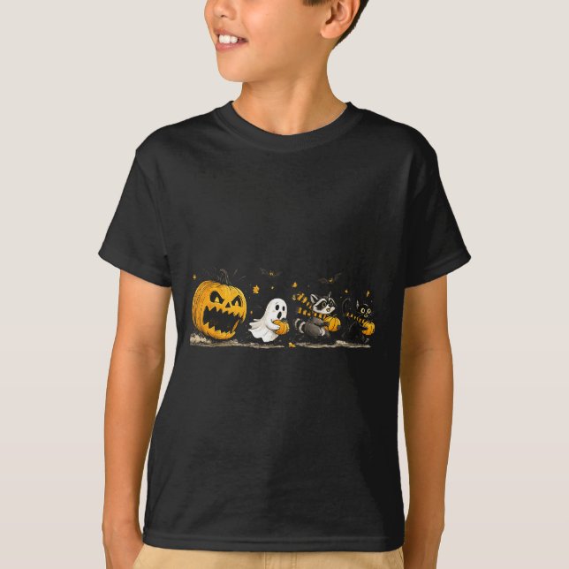 Pumpkin eat ghost funny halloween shirts for men (Front)