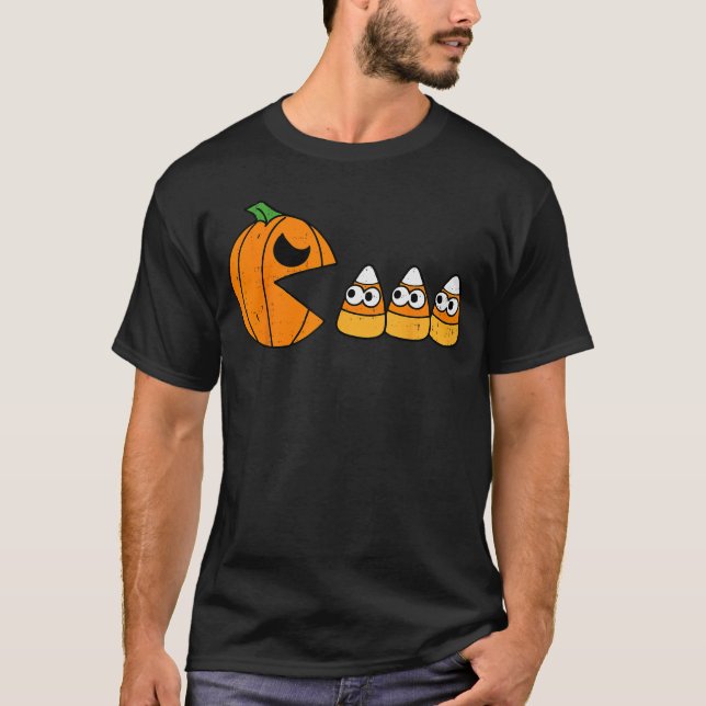 Pumpkin Eating Candy Gamer Halloween Gaming Game B T-Shirt (Front)