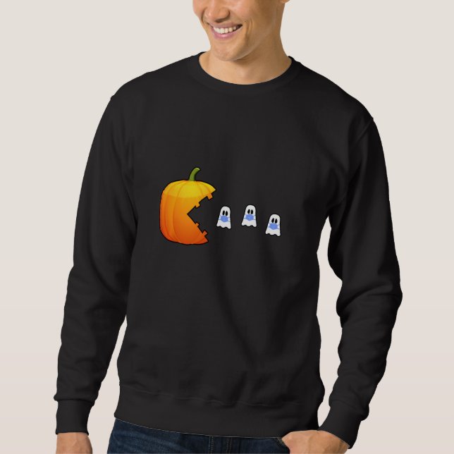 Pumpkin Eats Ghosts Classic Video Game For Hallowe Sweatshirt (Front)