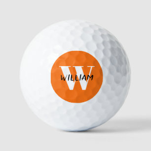 Pumpkin   Elegant Black Name and White Initial  Golf Balls
