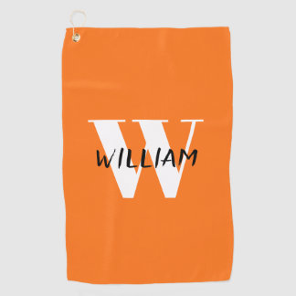 Pumpkin | Elegant Black Name and White Initial  Golf Towel