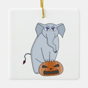 Pumpkin Elephant Ceramic Ornament