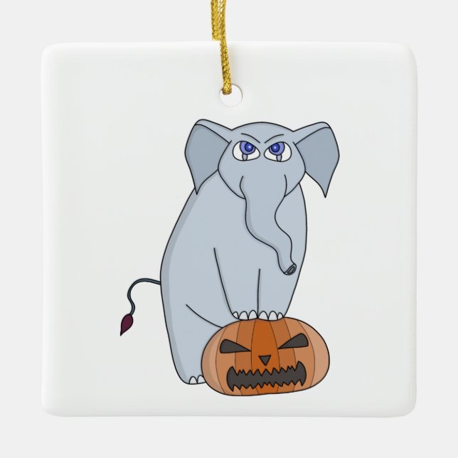 Pumpkin Elephant Ceramic Ornament (Front)