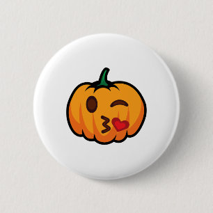 Pumpkin Emoji One Eye Open Wink Blow Kiss Love Fun 2 Inch Round Button