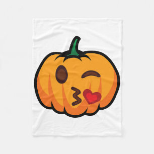 Pumpkin Emoji One Eye Open Wink Blow Kiss Love Fun Fleece Blanket