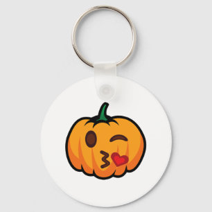 Pumpkin Emoji One Eye Open Wink Blow Kiss Love Fun Keychain