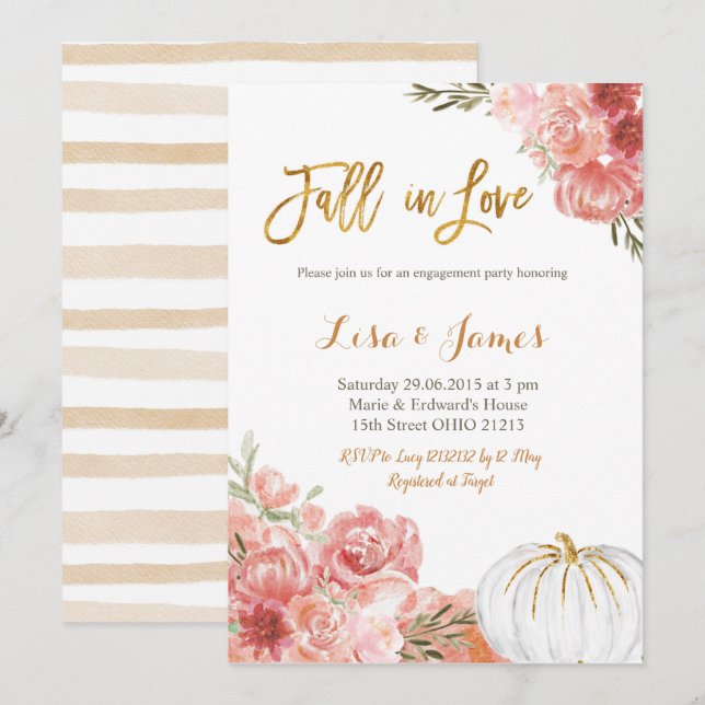 Pumpkin Engagement party Fall in Love engagement Invitation (Front/Back)