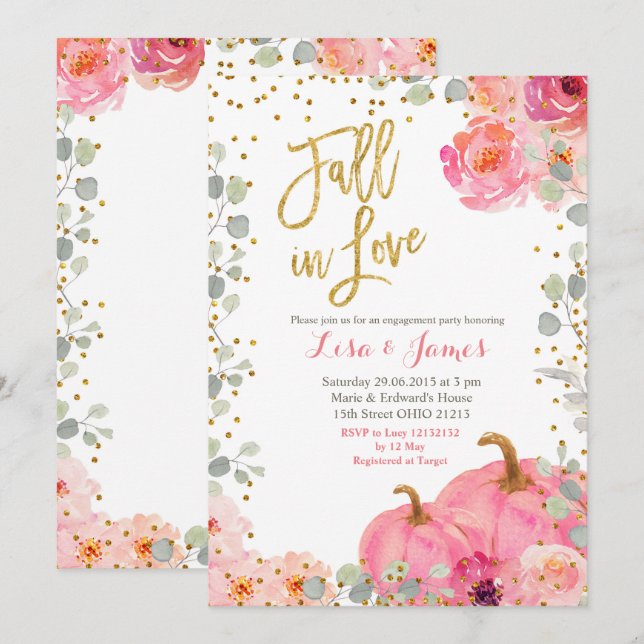 Pumpkin Engagement party Fall in Love engagement Invitation (Front/Back)