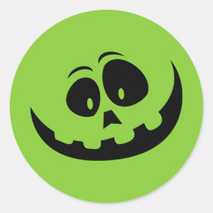 Pumpkin Face Green Halloween Classic Round Sticker