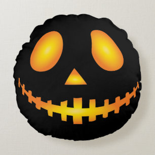 Pumpkin Face Halloween Jack O Lantern Spooky Round Pillow