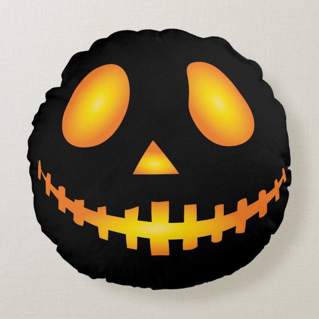 Pumpkin Face Halloween Jack O Lantern Spooky Round Pillow (Front)