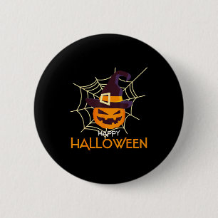 Pumpkin face jack o lantern spider web halloween  2 inch round button