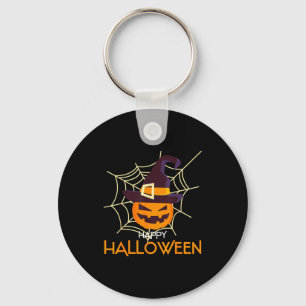Pumpkin face jack o lantern spider web halloween  keychain