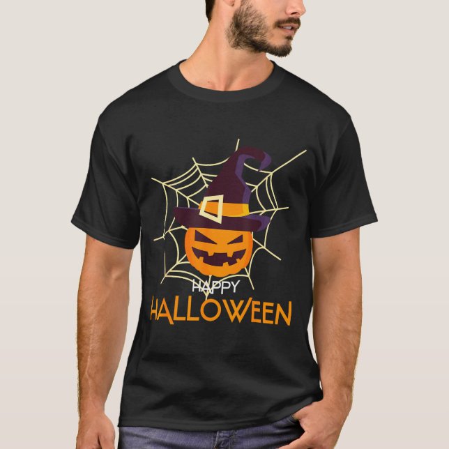 Pumpkin face jack o lantern spider web halloween  T-Shirt (Front)