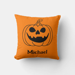 Pumpkin Face Jack O Lantern With Name Throw Pillow