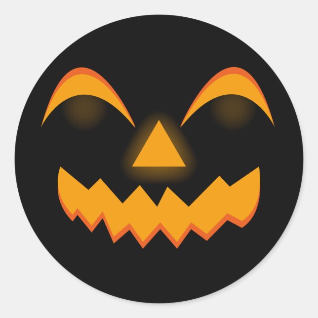 Pumpkin Face Orange Glow Effect Halloween  Classic Round Sticker (Front)