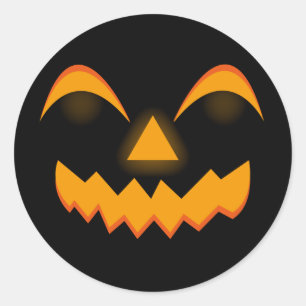 Pumpkin Face Orange Glow Effect Halloween Classic Round Sticker