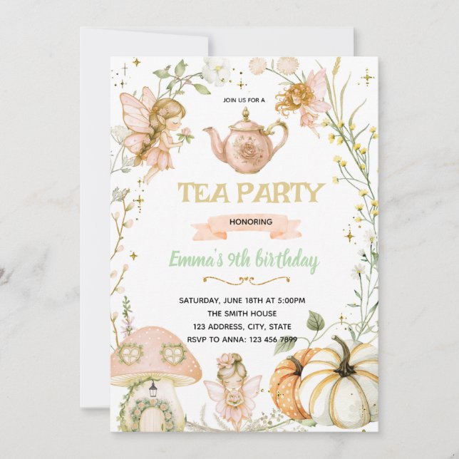 Pumpkin Fairies Tea Party Birthday Invitation (Front)