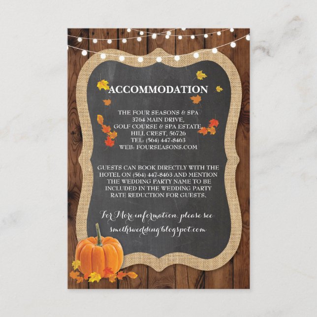Pumpkin Fall Accommodation Wedding Cards Details (Front)