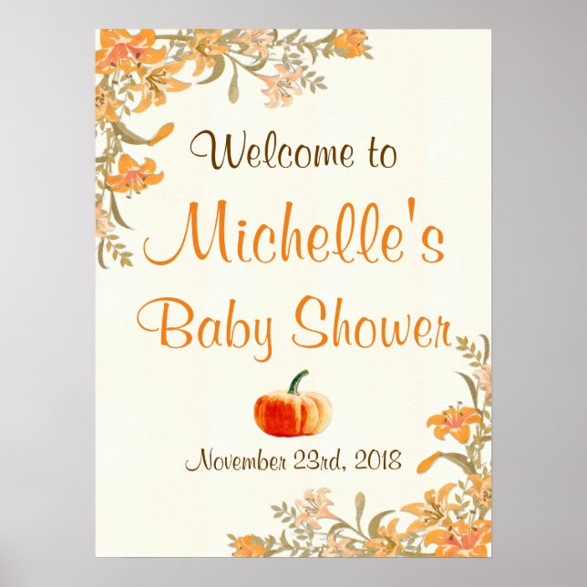 Pumpkin Fall Autumn Boho Baby Shower Welcome Sign (Front)