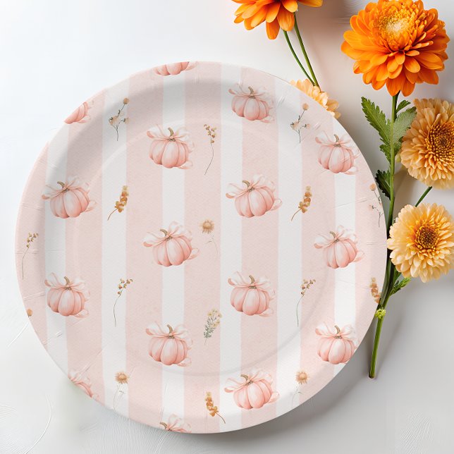 Pumpkin Fall Autumn Floral Baby Shower Paper Plate (Creator Uploaded)