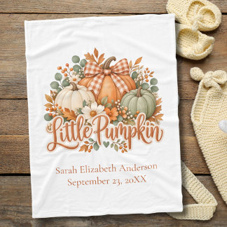 Pumpkin Fall Autumn Floral Bow Personalized Baby Fleece Blanket