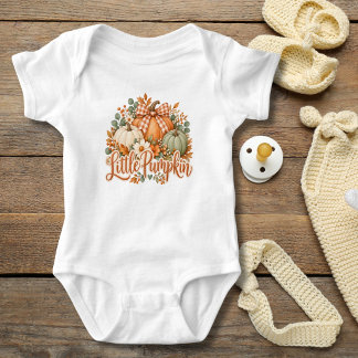 Pumpkin Fall Autumn Floral Coquette Bow Baby Bodysuit