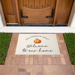 Pumpkin fall autumn welcome to our home decor doormat