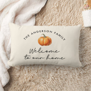 Pumpkin fall autumn welcome to our home decor lumbar pillow