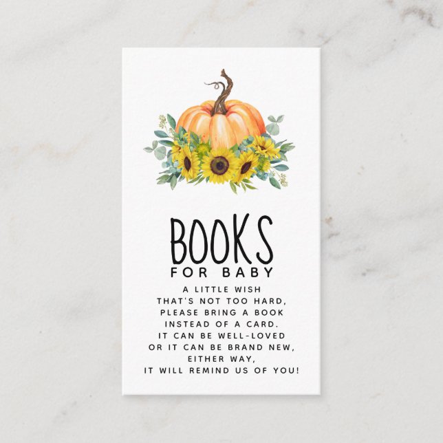  Pumpkin Fall Baby Shower Books for Baby Enclosure Card (Front)