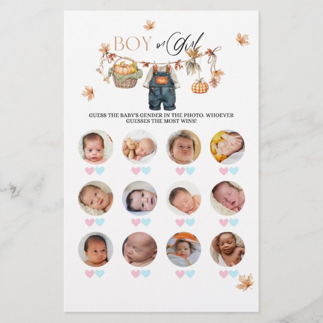 Pumpkin Fall Baby Shower Boy or Girl Game (Front)