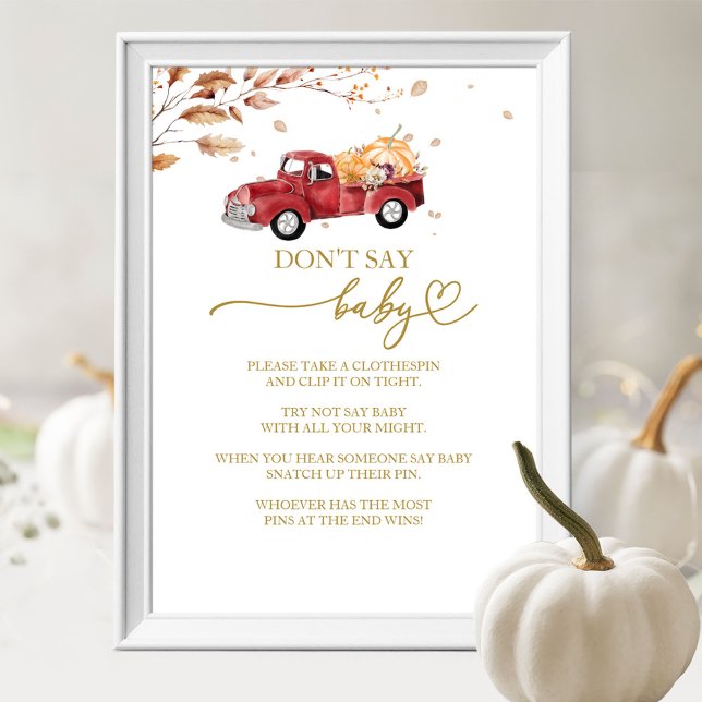 Pumpkin Fall Baby Shower Don't Say Baby Game Sign (Creator Uploaded)