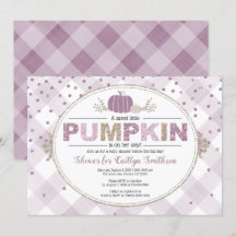 Pumpkin fall baby shower gingham confetti purple