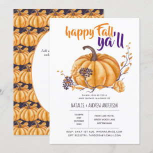 Pumpkin Fall Baby Shower Halloween Org/Purp Invitation