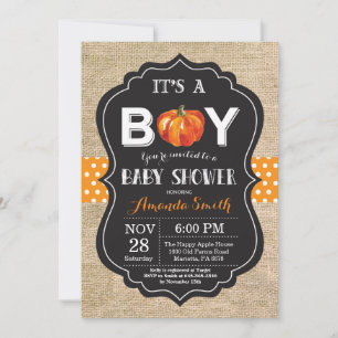 Pumpkin Fall Baby Shower Invitation Card Burlap