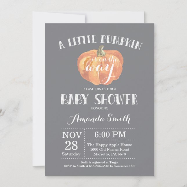 Pumpkin Fall Baby Shower Invitation Grey (Front)
