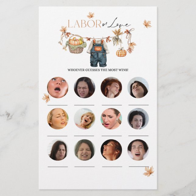 Pumpkin Fall Baby Shower Labour or Love Game (Front)