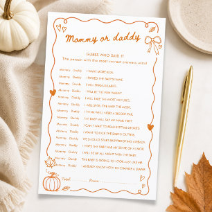Pumpkin Fall Baby Shower Mommy Or Daddy Guess Game