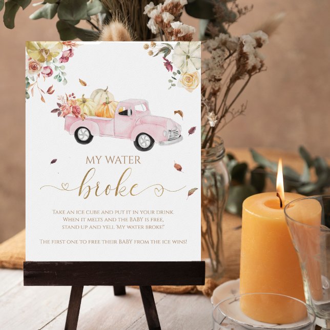 Pumpkin Fall Baby Shower My Water Broke Game Sign (Creator Uploaded)