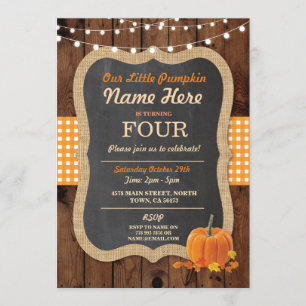 Pumpkin Fall Birthday Party ANY Age Wood Invite