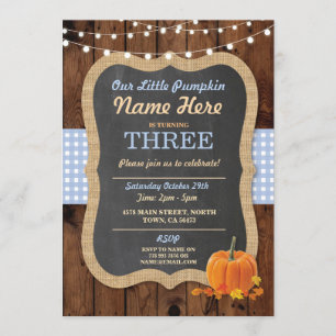 Pumpkin Fall Birthday Party Boy Age Blue Invite