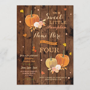 Pumpkin Fall Birthday Party Rustic Wood Invitation