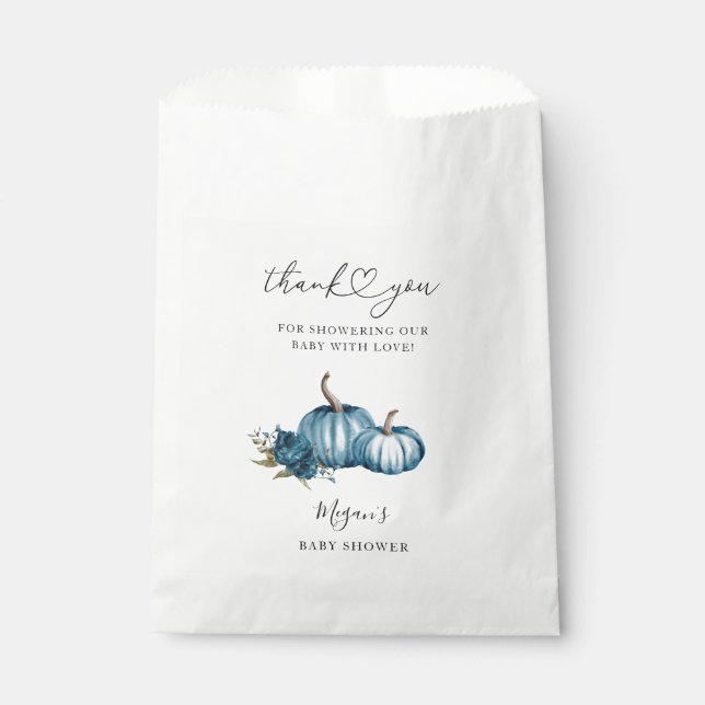 Pumpkin Fall Blue Flower Baby Shower Favour Bag (Front)