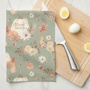 Pumpkin Fall BOHO Floral Autumn Leaves Watercolor Kitchen Towel
